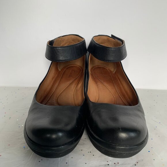 Clarks Artisan Clarene Tide Black Leather Ankle Strap Platform Wedges - Size 6.5 - Picture 12 of 16